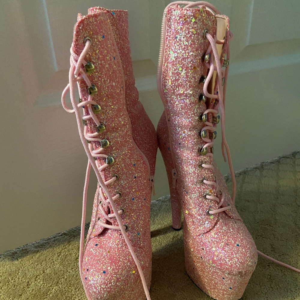 Pink glitter Pleaser heels